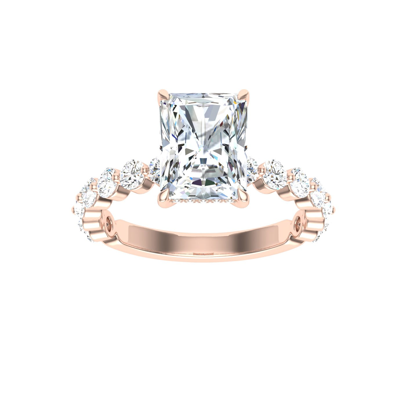 Soliloquy Radiant Cut Hidden Halo Moissanite Engagement Ring Rose Gold